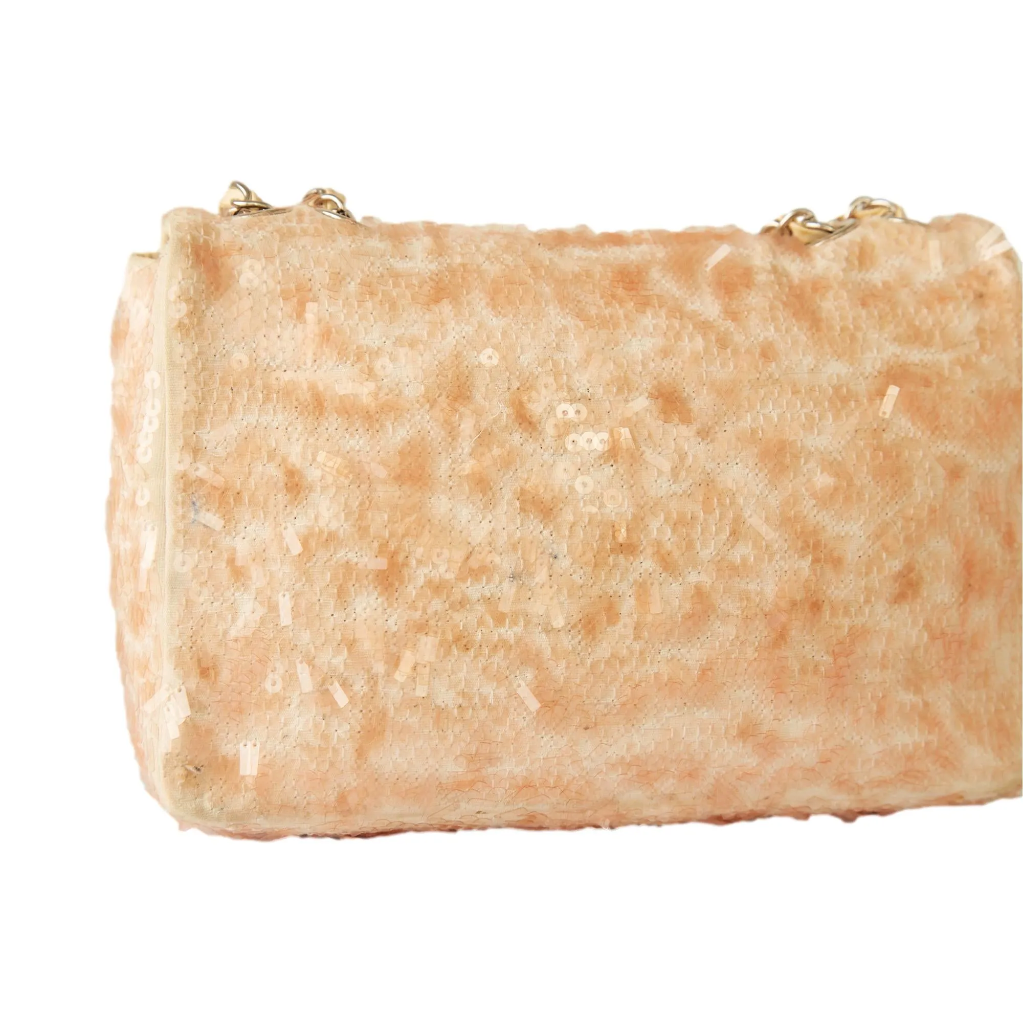 Chanel Peach Sequin Chain Flap Bag
