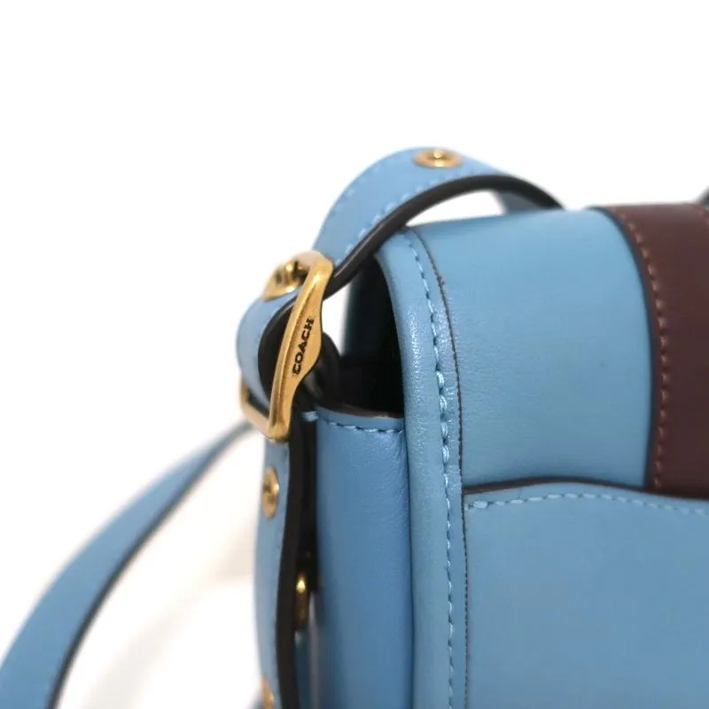 Coach Rambler 16 Mini Crossbody Bag with Varsity Stripe Blue Leather NEW