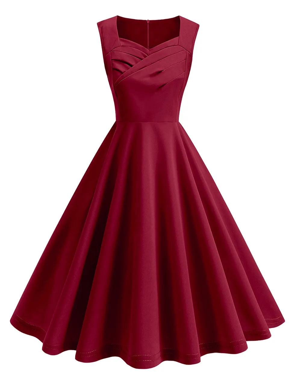 Dark Green V Neck Sleeveless Swing 1950S Vintage Dress