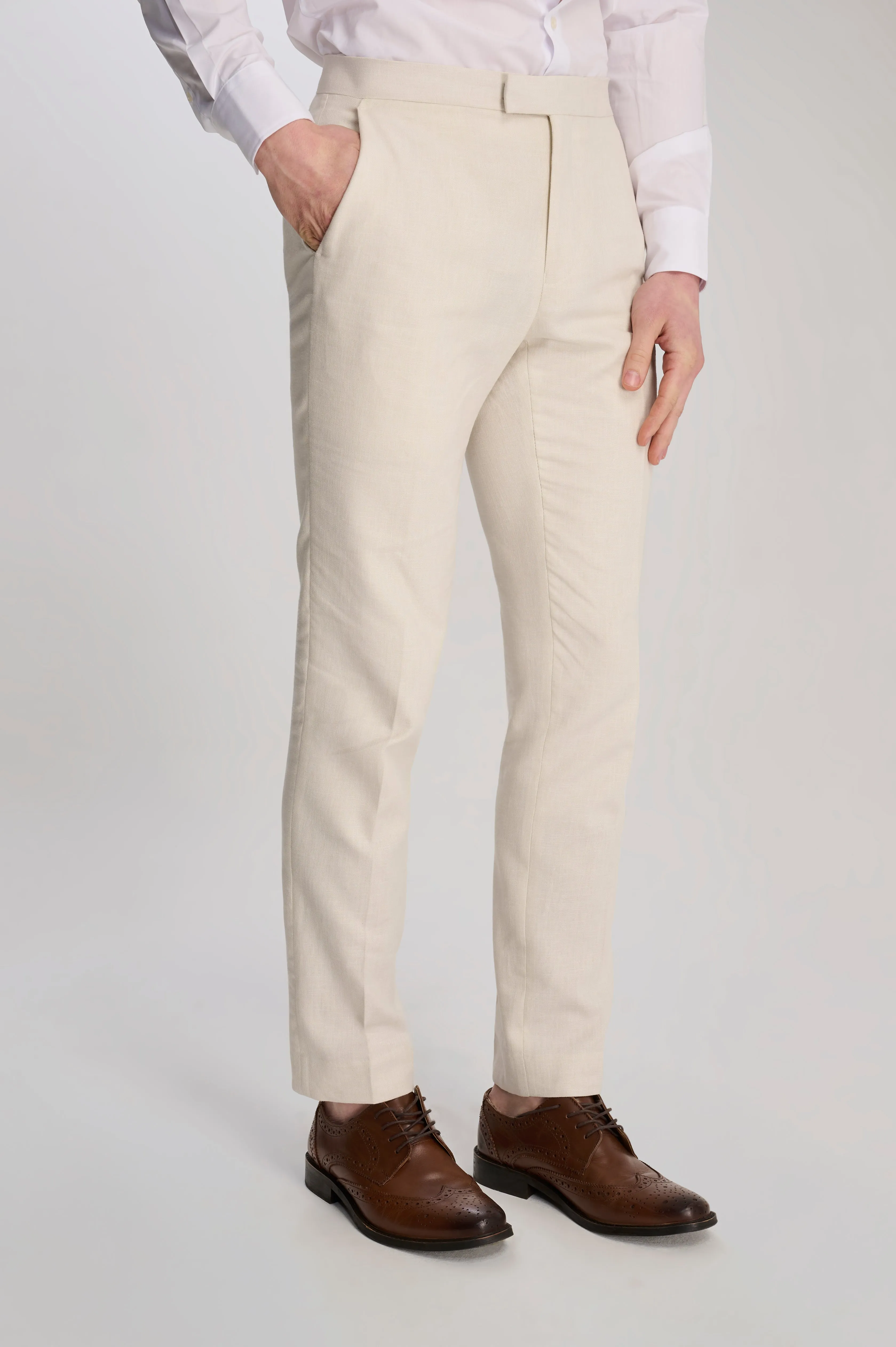 Giacomo Slim Fit Cotton Linen Suit Trousers in Stone